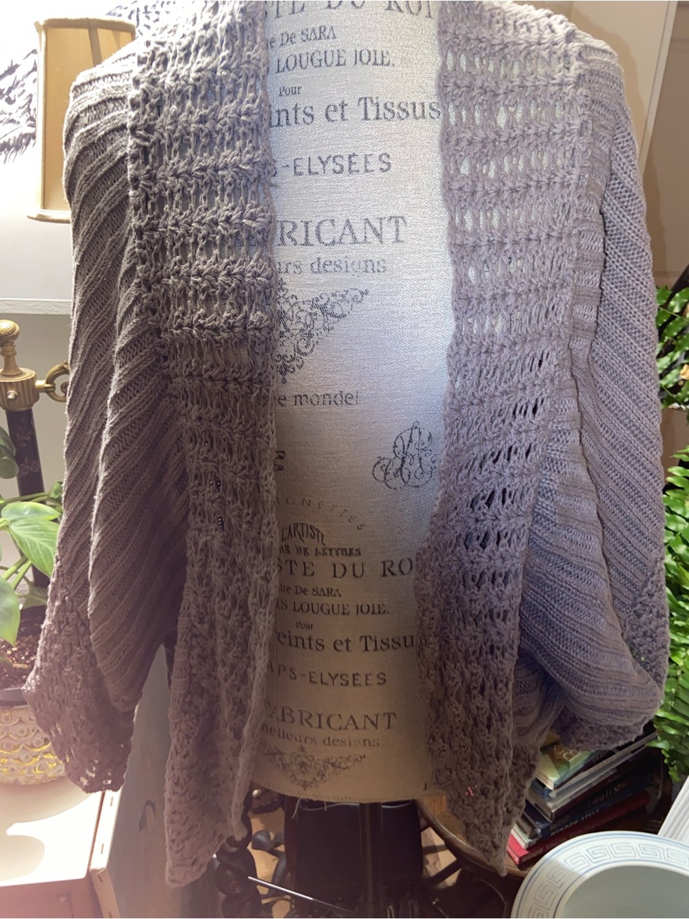Denim 24/7 Open-Front Taupe Knit crochet Cardigan, size 1x